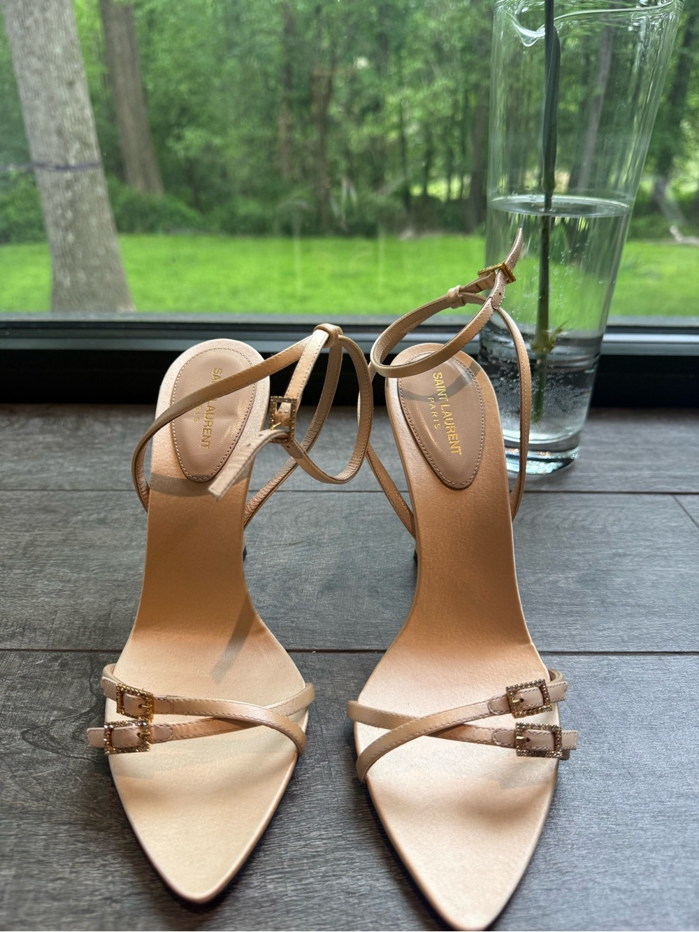 Yves Saint Laurent Nude Beige Strappy Ankle Tie Heels